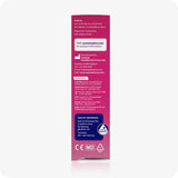 For Conceive Plus Fertility Lubricant Tube + Applicators bundle, the image shows the side panel of the 75ml lubricant box. The packaging displays distributor information for various countries, quality assurance details, product website, and medical certification icons on a pink background.