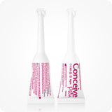 For Conceive Plus Fertility Lubricant Tube + Applicators (PT), close-up of two 4g pre-filled fertility lubricant applicators shown front and back, displaying product branding, CE medical device mark, usage instructions, and manufacturing details printed in pink on white plastic against a white background.