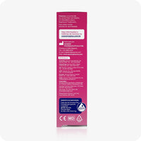 Back of Conceive Plus Fertility Lubricant Tube (PT) 75ml box, displaying global manufacturing and distribution information. Includes company details for Sasmar Pharmaceuticals, CE and MD certification logos, ANVISA registration, and SASMAR quality guarantee label in Portuguese. The box is in pink tones with white text.