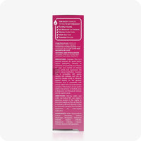 Image of the side of Conceive Plus try me size fertility lubricant 30ml box on a white background. Pink box has white text and branding and has information about benefits, ingredients, indications, and directions to use the lubricant. 
